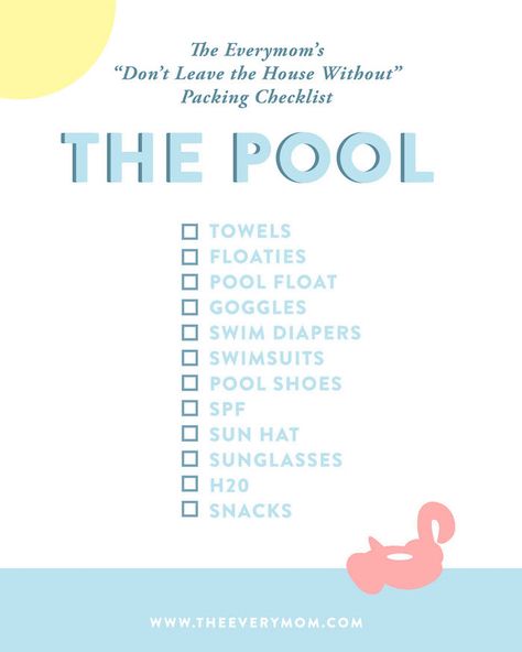 What To Bring To The Pool, Pool Packing List, Kids Hugging, Summer Packing Lists, Printable Packing List, Pool Essentials, Summer Packing, Pool Life, Packing Checklist