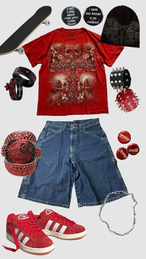 #outfitinspo #outfitideas #outfits #red Red Grunge, Diy Vetement, Baggy Clothes, Funky Outfits, 2000s Fashion Outfits, Swaggy Outfits, Cute Everyday Outfits, Dream Style, Really Cute Outfits