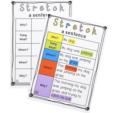 Sentence Stretching, Biography Project Elementary, Stretching Sentences, Sentence Anchor Chart, English Primary School, Online Teaching Resources, Sentence Activities, Sentence Building, Teacher Freebies