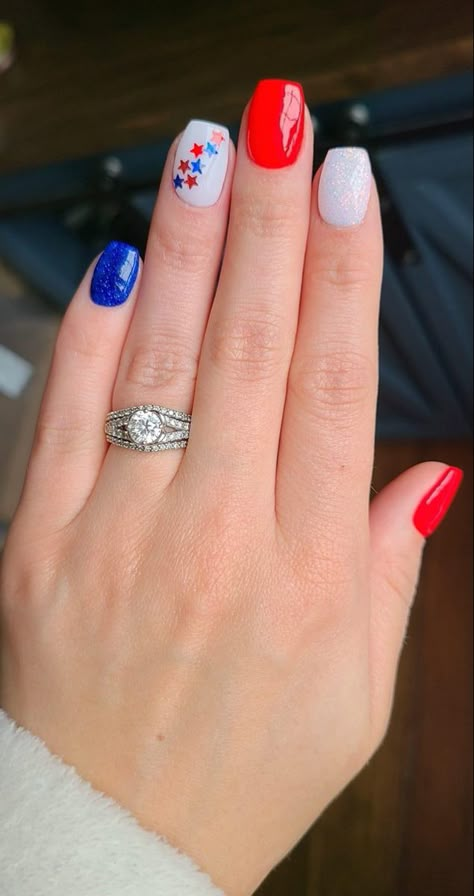 Fourth Of July Nails Gel, 4th July Nails, Celebration Nails, Independence Day Nails, Summer Nail Looks, Nails Colors Summer, Summer Nails 2020, Design Summer Nails, 2022 Summer Nails