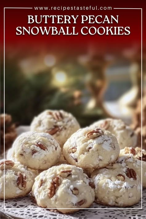 These delightful Buttery Pecan Snowball Cookies are melt-in-your-mouth treats perfect for holiday gatherings or cozy evenings. Coated in powdered sugar, they offer a rich, nutty flavor that's sure to please everyone! Buttery Pecan Snowballs, Butter Pecan Snowballs, White Snowball Cookies, Christmas Cookies Powdered Sugar, Buttery Pecan Snowball Cookies Recipe, Walnut Balls Cookies, Pecan Snowball Cookies Recipes, Christmas Cookies With Coconut, Buttery Pecan Snowball Cookies