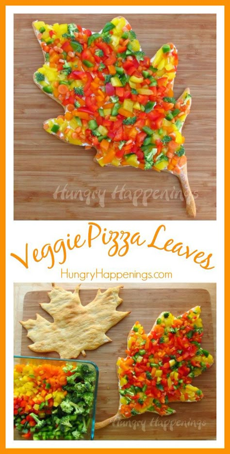 Brighten up your Thanksgiving dinner by making these Veggie Pizza Leaves! This appetizer is so tasty you'll want to have it all the time! November Cooking For Kids, Autumn Cooking For Kids, Fall Food Crafts For Kids Edible, Autumn Baking For Kids, Kids Thanksgiving Food, Thanksgiving Treat Recipes, Thanksgiving Kid Recipes, Appetizer Thanksgiving, Classroom Snacks