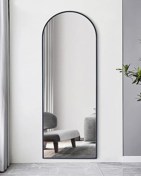 Full Length Arch Mirror In Bedroom, Big Size Mirror Bedrooms, Black Arched Full Length Mirror, Long Mirror Black, Bedroom Full Mirror Ideas, Floor Length Arched Mirror, Full Length Mirror Wall Mounted, Wall Mounted Mirror Living Room, Full Length Wall Mirror In Bedroom