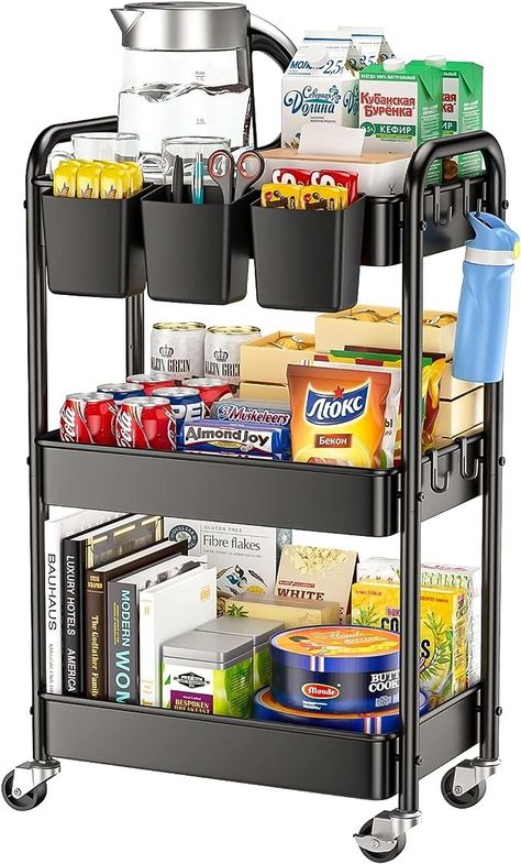 Amazon.com: 3 Tier Rolling Cart, YASONIC Metal Utility Cart, 66 Pounds Capacity, Mesh Storage Organizer Cart with Lockable Wheels & 3 Hanging Cups & 4Hooks, Easy Assembly, for Kitchen, Bathroom, Laundry, Grocery : Office Products Metal Utility Cart, Hanging Cups, Bathroom Cart, Storage Carts, Bedroom Toilet, Snack Cart, Metal Cart, Organization Cart, Book Cart