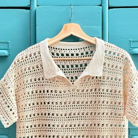 Crochet Shirt For Men Pattern, Crochet Top For Men, Crochet Men Shirt, Crochet Applique Patterns Free, Crochet Men, Monday Evening, Crochet Shirt, Crochet Applique, Crochet Blouse