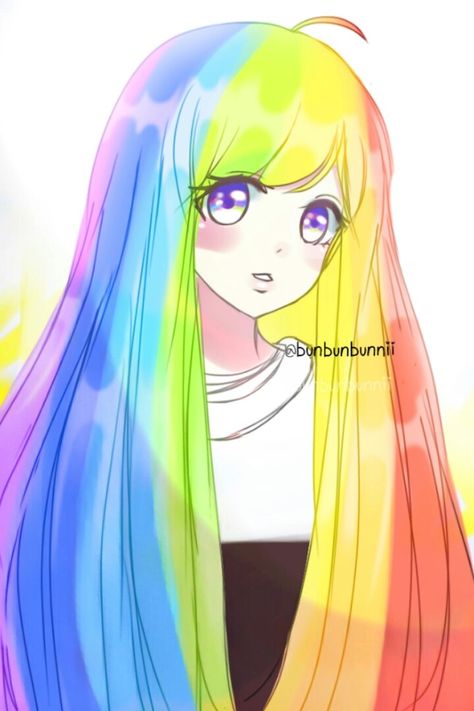 Rainbow Anime, Eyes Sketch, Lips Drawing, Girl Rainbow, Drawing Digital, Anime Hair, Rainbow Kids, Rainbow Art