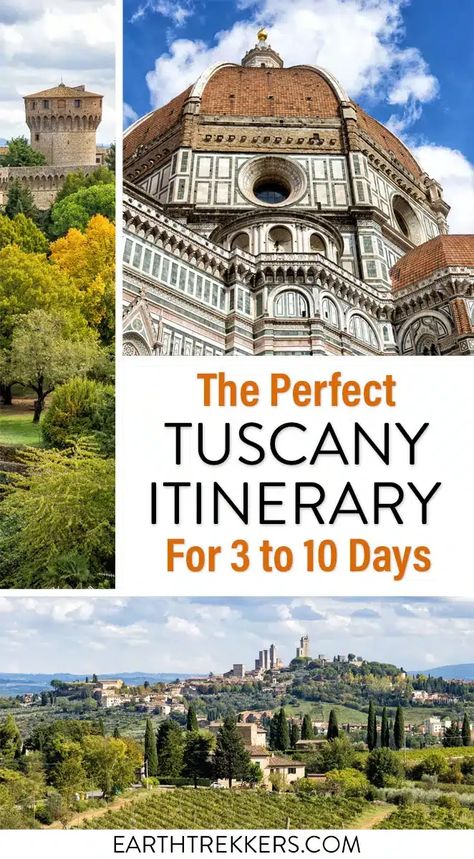 The best Tuscany itinerary for 3 days, 5 days, one week, or even 10 days. Visit Florence, Pisa, Lucca, Siena, San Gimignano, Volterra, Montepulciano, Montalcino, Pienza, Arezzo, Cortona, and more. Tuscany Road Trip, Tuscany Itinerary, Earth Trekkers, Italy Adventure, 10 Days In Italy, Tuscan Towns, Florence Cathedral, Rome Itinerary, Visit Florence