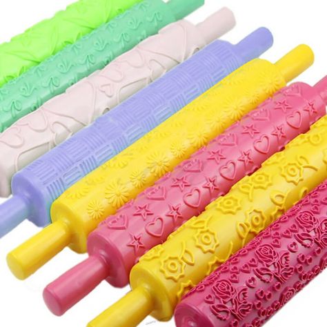 8 Piece Set of Embossed Rolling Pins - Textured Non-Stick Designs and Patterned for Cake Decorating Baking Prints, How To Make Fudge, Chocolate Diy, Embossed Rolling Pin, Baking Games, Cake Fondant, Fondant Cookies, Rolling Pins, Diy Baking