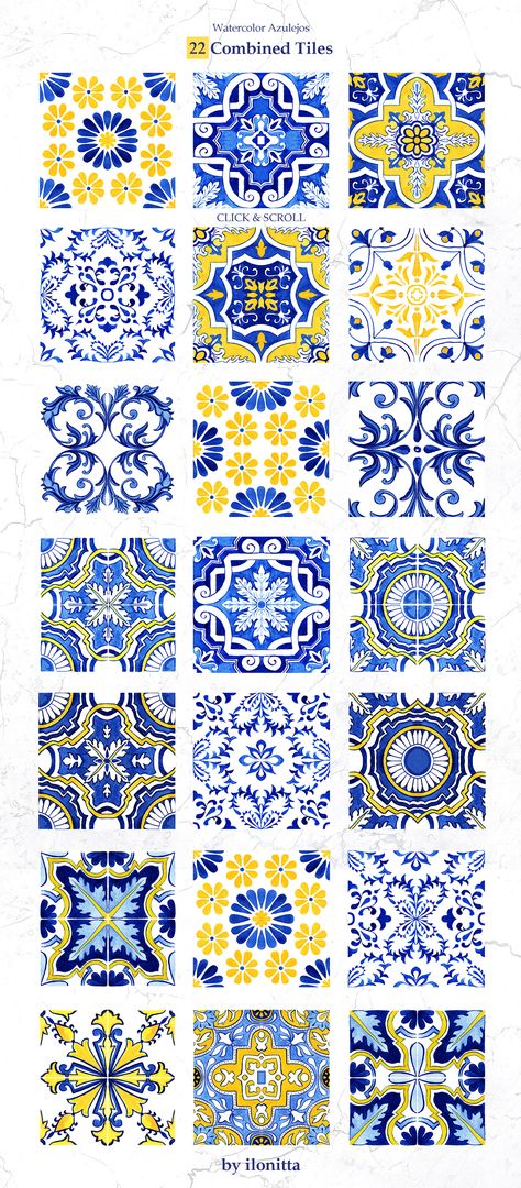 Portuguese Azulejos. Watercolor Tiles & Patterns :: Behance Portugal Tiles Pattern, Portuguese Aesthetic, Watercolor Tiles, Portugal Tattoo, Red Modular, Portugal Tiles, Unique Tile Patterns, Portuguese House, Portuguese Art