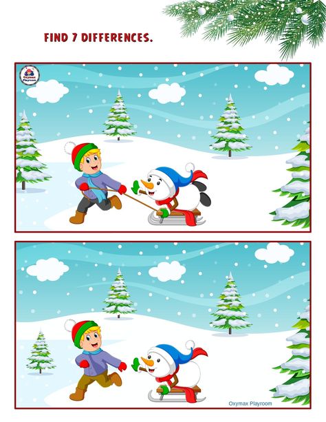 Spot The Difference Winter, Spot The Difference Kids, English For Kids, Easy Toddler Activities, Christmas Teaching, Fun Christmas Games, Baby Learning Activities, Printables Free Kids, Kids Game