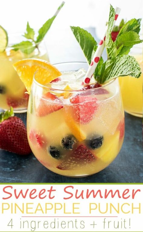 Summer Pineapple Punch Recipe - fizzy, sweet & refreshing... #recipes #drinkrecipes #summer #homestead #homesteading Pineapple Punch Recipe, Orange Punch Recipes, Hawaiian Punch Recipes, Summer Punch Recipes, Pineapple Lemonade Punch, Lemonade Punch Recipe, Party Punches, Easy Party Drinks, Season Recipes