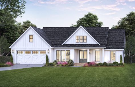 This farmhouse design floor plan is 1817 sq ft and has 3 bedrooms and has 2 bathrooms. Pound Money, Farmhouse Craftsman, Board And Batten Exterior, Money Printables, Money Notes, Farmhouse Style House Plans, Country House Plan, Farmhouse House, Up House