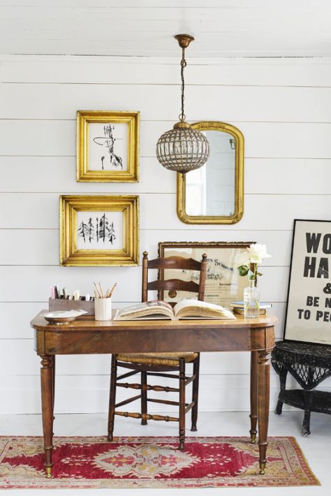 Farmhouse Chic Decorating Inspiration | The Lettered Cottage Simple Wooden Desks, Womens Home Office, Holly Williams, Office Room Design, Farmhouse Renovation, Rustic Desk, Country Living Magazine, Farmhouse Chic, Country Singers