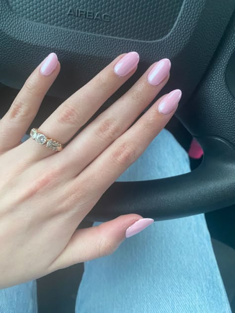 No Chip Pink Nails, Soft Pink Nails With Chrome, Light Pale Pink Nails, Light Pink Nails With Chrome Powder, Light Pink Chrome Nails Short Square, Pale Pink Summer Nails, Coral Castle Nails, Baby Pink With Chrome Nails, Dnd Chrome Nails