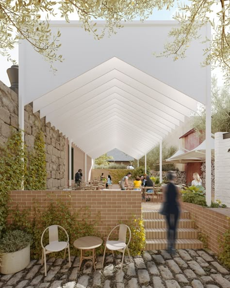 Dining Hall, The Rocks // Carter Williamson Architects - Architizer Journal Restaurant Building, The Rocks Sydney, Urban Intervention, Outdoor Dining Room, Canopy Design, Urban Furniture, Dining Hall, Shade Structure, Food Court