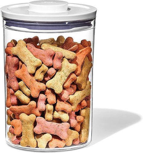 The OXO 3.3-Quart Pet POP Container is for any pet parent who’s ever struggled with an awkwardly flimsy bag of kibble. Decant your pup’s food into the Container (it can hold up to 3 pounds of dog food or 2.5 pounds of cat food) and just pop the lid when it’s mealtime. The POP button creates an instant airtight seal and doubles as a handle, which you can use to lift the lid out of the way. Pet Food Dispenser, Pet Food Storage Container, Dog Foods, Pet Food Storage, Cat Food Storage, Food Dispenser, Food Storage Container, Treat Jars, 5 Pounds