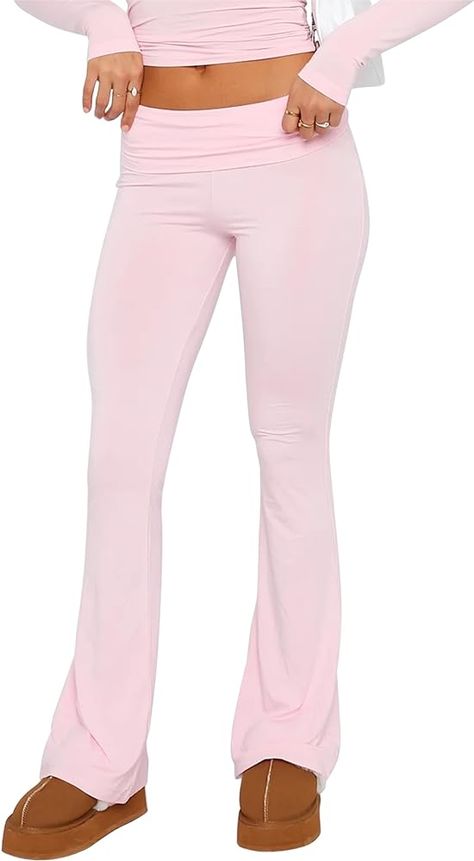 LSFYSZD Women Fold Over Waistband Stretchy Yoga Pants Flared Pants Leggings Bell Bottoms (Light Pink, S) : Amazon.co.uk: Fashion Y2k Joggers, Bell Bottom Yoga Pants, Fold Over Leggings, Bell Bottom Leggings, Yoga Flare Pants, Flare Yoga Pants, Boot Cut Leggings, Flare Legging, Bell Bottom Pants