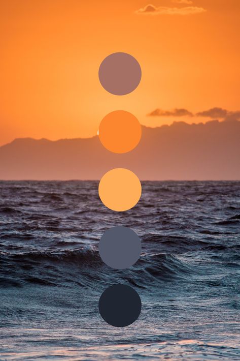 Ocean color palette / inspiration Colorful Color Palette, Ocean Color Palette, Stairs Colours, Beach Color Palettes, Sunset Color Palette, Flat Color Palette, Sunset Palette, Color Palette Inspiration, Orange Color Palettes