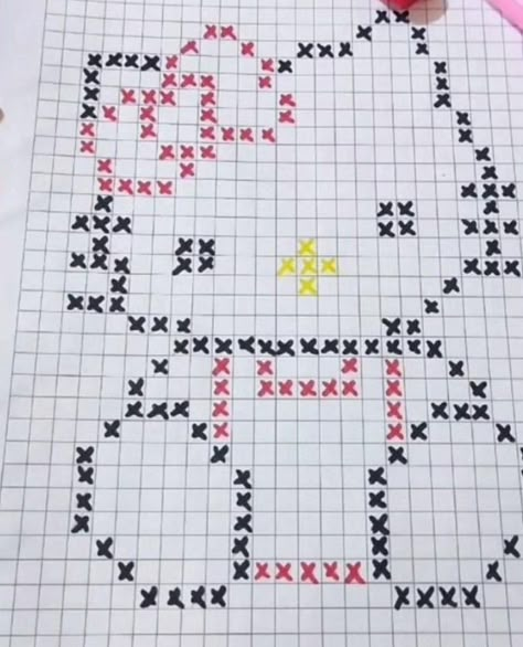 Graph Paper Drawings, Hello Kitty Crafts, Easy Pixel Art, Pixel Drawing, Hello Kitty Coloring, Pixel Art Grid, Graph Paper Art, Pix Art, Kitty Drawing