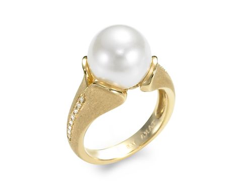 TARA Pearls Modern 11x12mm White Freshwater Cultured Pearl Ring set in 18K Yellow Gold with Diamonds. Sea Ring, Sea Rings, Cultured Pearl Ring, What Women Want, Sea Pearl, Pearl Set, South Sea Pearls, South Seas, Pearl Ring