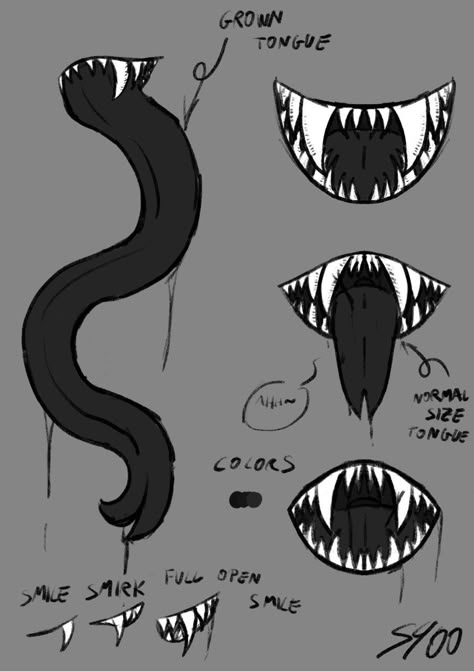 Monster Tounge Out Drawing, Sharp Tongue Drawing, Monster Tongue Reference, Snake Teeth Drawing, Smile With Tongue Out Drawing, Big Teeth Drawing, Fox Teeth Drawing, Forked Tongue Drawing Reference, Tongues Drawings