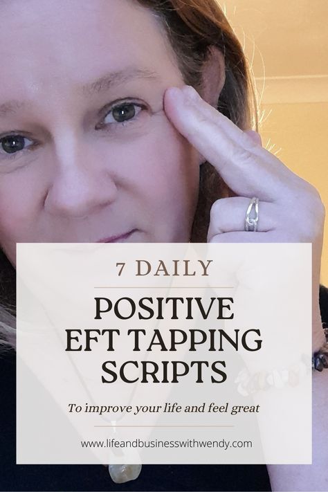 I'm an EFT Master Practitioner and I recommend daily EFT tapping (Emotional Freedom Techniques) to help improve your life and feel great. Here are 7 daily EFT tapping script ideas to try. EFT Master Practitioner and Mindset Coach Wendy Tomlinson. Eft Scripts, Eft Technique, Tapping Therapy, Eft Tapping Scripts, Tapping Scripts, Script Ideas, Emotional Freedom Technique, Mindset Coach, Eft Tapping