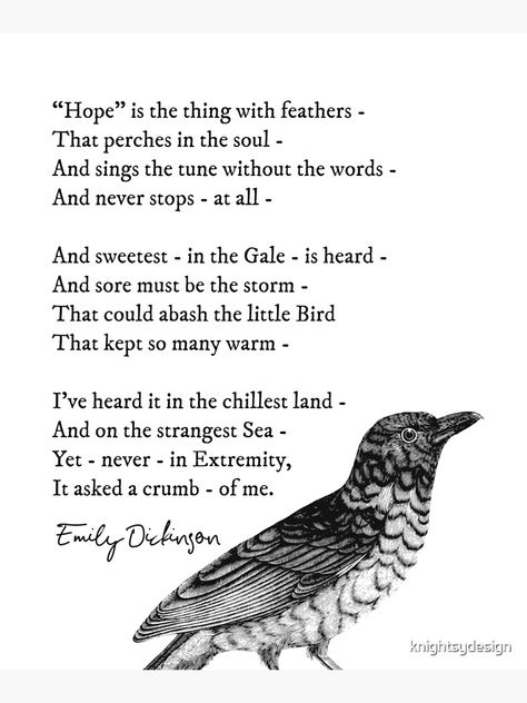 Hope Is The Thing With Feathers, Inspirational Poems, Emily Dickinson, Little Bird, The Thing, Singing, Poetry, Birds, For Sale