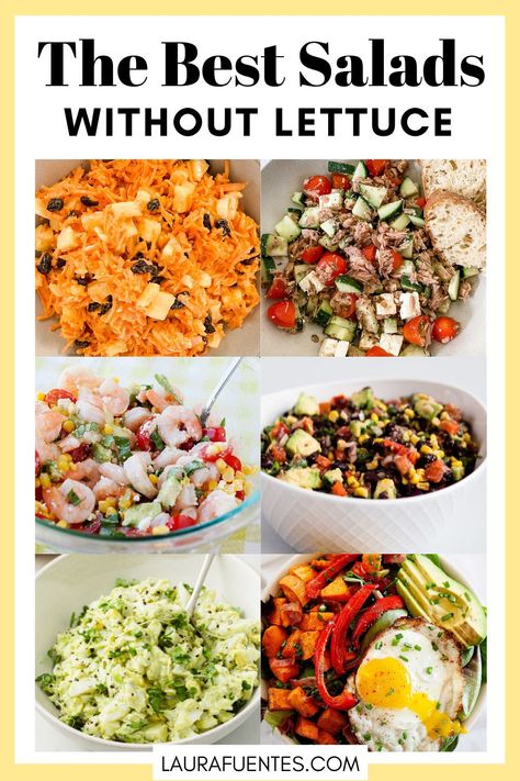 Salad For 1 Person, Salad Ideas No Lettuce, No Leaf Salad, Salads Without Lettuce Recipes, Salads No Lettuce, Easy Salads No Lettuce, Salad With No Lettuce, Salad Without Tomatoes, Veggie Salad Recipes Without Lettuce