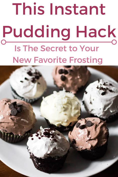 A quick, easy and unbelievably addicting frosting recipe (using instant pudding) that'll give Betty Crocker a run for her money. Instant Pudding Desserts, Pudding Icing, Banana Frosting, Cream Sandwich Cake, Pudding Frosting, Cheesecake Frosting, Ice Cream Sandwich Cake, Salted Caramel Ice Cream, Canned Frosting