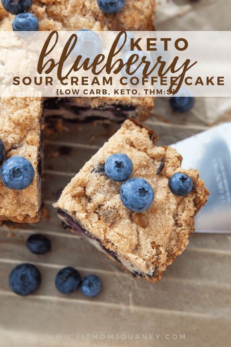 Keto Blueberry Sour Cream Coffee Cake - Fit Mom Journey Southwest Breakfast Burrito, Blueberry Sour Cream Coffee Cake, Trim Healthy Mama Breakfast, Sugar Free Lifestyle, Keto Blueberry, Blueberry Coffee, Sour Cream Coffee Cake, Breakfast Ingredients, Sour Cream Recipes