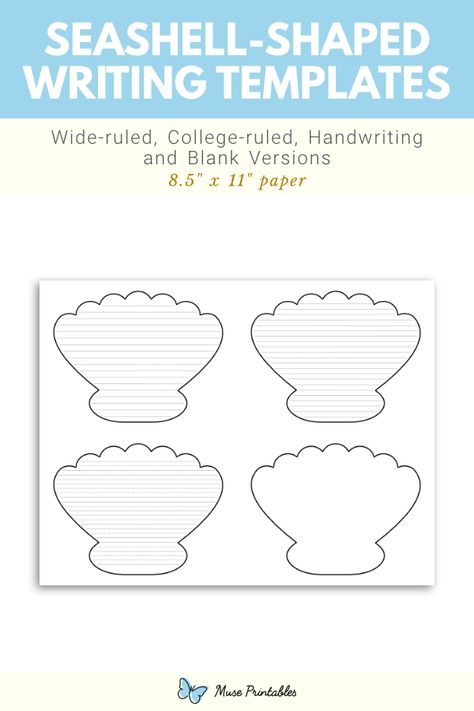 Seashells Template, Preschool Ocean Theme, Preschool Ocean, Ocean Theme Preschool, Writing Outline, Writing Paper Template, Handwriting Lines, Lined Writing Paper, Writing Template