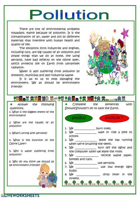 Reading comprehension interactive and downloadable worksheet. You can do the exercises online or download the worksheet as pdf. Air Pollution Worksheet, Pollution Activities Worksheets, Reading Comprehension Passages Free, 3rd Grade Reading Comprehension Worksheets, Pollution Activities, Science Reading Comprehension, Esl Reading Comprehension, 3rd Grade Reading Comprehension, Teaching Reading Comprehension