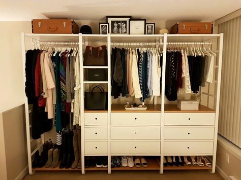 Elvarli Ikea, Ikea Elvarli, Curtain Wardrobe, Small Closet Design, Ikea Wardrobe, Ikea Closet, Closet Hacks Organizing, Open Wardrobe, Wardrobe Organisation