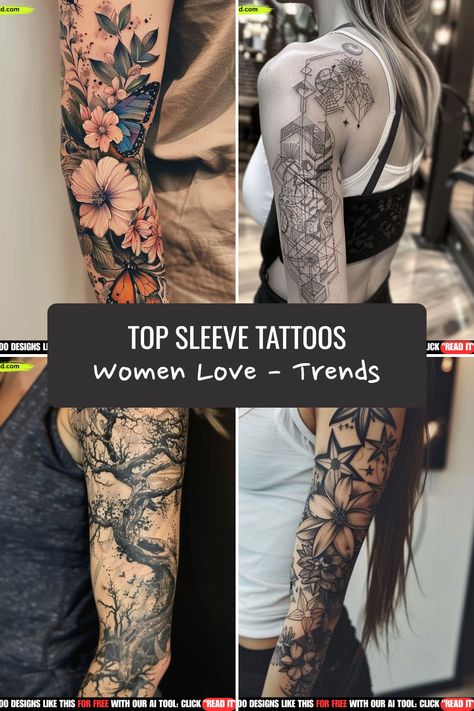 Discover the trendiest sleeve tattoos for women, from intricate designs to bold statements. Explore this collection for inspiration and express your unique style through art on your skin. Find new tattoo ideas to elevate your look and make a statement. Despite being a timeless tradition, sleeve tattoos continue to evolve with modern flare, offering endless possibilities for self-expression Women Sleeve Tattoo Designs, Tattoo Sleeve Starters For Women, Self Love Sleeve Tattoos For Women, Themed Tattoo Sleeve Women, How To Connect Tattoos For A Sleeve, In Love Tattoos For Women, Sleeves Tattoos Women, Women’s Sleeve Tattos, Women’s Forearm Tattoo Ideas