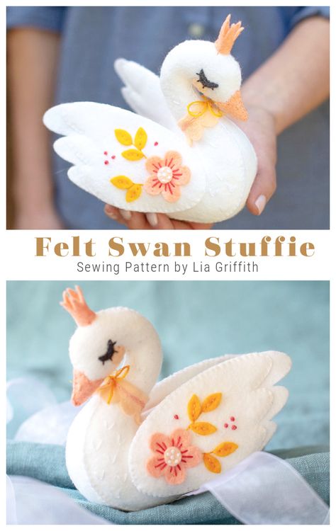 DIY Fabric Swan Toy Free Sewing Patterns | Fabric Art DIY Felt Animal Mobile Diy Free Pattern, Felt Swan Pattern Free, Stuffed Bird Pattern, Soft Toy Patterns Free Templates, Fabric Birds Pattern Free, Swan Toy, Felt Swan, Sewn Toys, Felt Animal Patterns