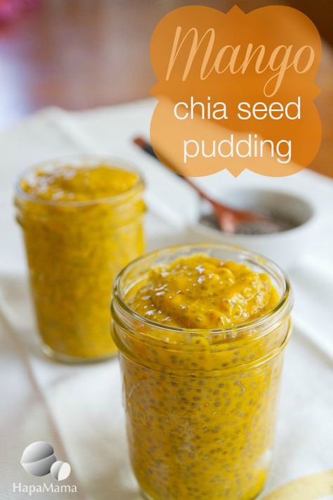 mango-chia-pudding-vertical-Hapamama Mango Chia Seed Pudding, Mango Chia Pudding, Chia Recipe, Coconut Chia Pudding, Coconut Chia, Frozen Mango, Coconut Pudding, Chia Seed Recipes, Mango Coconut