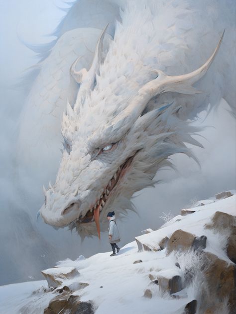 White Dragon Concept Art, Frost Dragon Art, White Dragon Fantasy Art, White Dragon Dnd, Dragon Side Profile, White Dragon Aesthetic, Arctic Dragon, White Dragon Art, Mountain Dragon