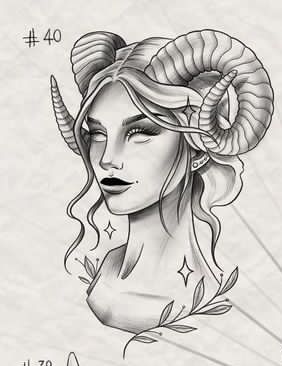 Widder Frau Tattoo, Aries Ram Tattoo For Women, Aries Goddess Tattoo For Women, Capricorn Goddess Tattoo, Aries Drawing, Aries Ram Tattoo, Aries Tattoos, Ram Tattoo, Aries Tattoo