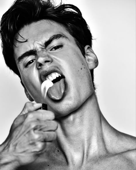 Man Sticking Tongue Out, Toxic Masculinity Photography, Tongue Out Pose Reference, Portrait Inspiration Creative, Male Expressions, Men Vogue, Scared Face, Angry Expression, Male Model Face