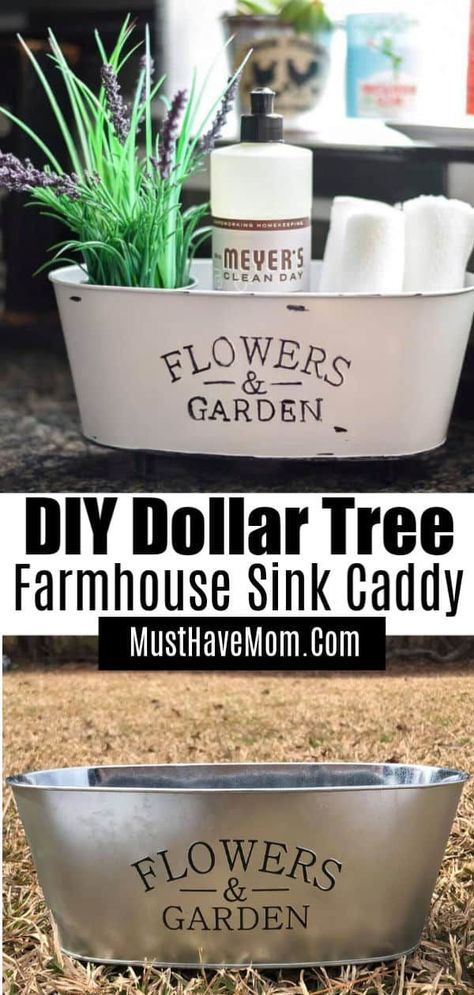 Farmhouse kitchen decor DIY farmhouse sink caddy for better sink organization Diy Sink Caddy, Farmhouse Sink Caddy, Diy Sink, Kitchen Decor Diy, Caddy Diy, Farmhouse Kitchen Diy, Diy Farmhouse Decoration, Product Table, Sink Organization