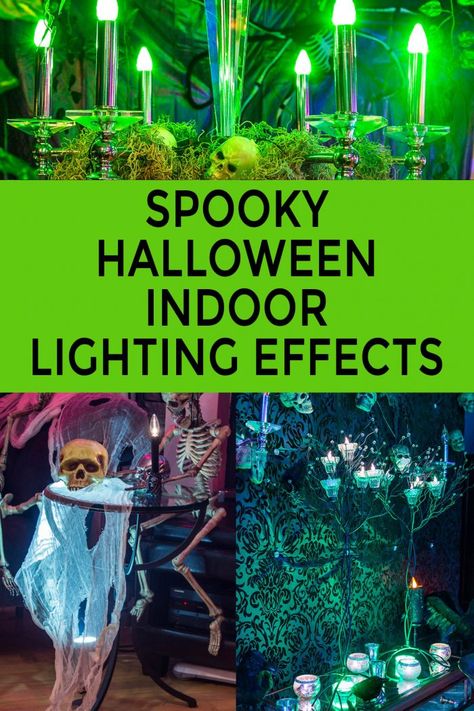 Halloween Lights Diy, Halloween Scene Setters, Halloween Haunted House Diy, Mad Scientist Halloween, Halloween Lighting, Halloween Haunted House Decorations, Party Lights Indoor, Haunted House Decorations, Happy Halloween Witches