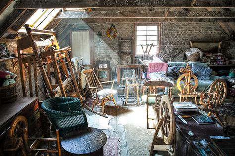 grandma has left the building.....again | mums loft all swee… | Flickr Spinning Pictures, Abandoned Attic, Grandmas Attic, Attic Shelves, Attic Decor, Attic Office, Garage Attic, Attic Staircase, Attic Doors