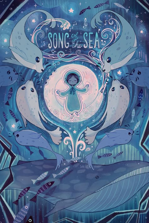 Song of the Sea Movie Poster, Passion Peachy on ArtStation at https://www.artstation.com/artwork/68GwV5 The Song Of The Sea, Irish Folklore, Song Of The Sea, Sea Illustration, Blue Art, Art Inspiration Drawing, The Song, Cool Drawings, A Girl