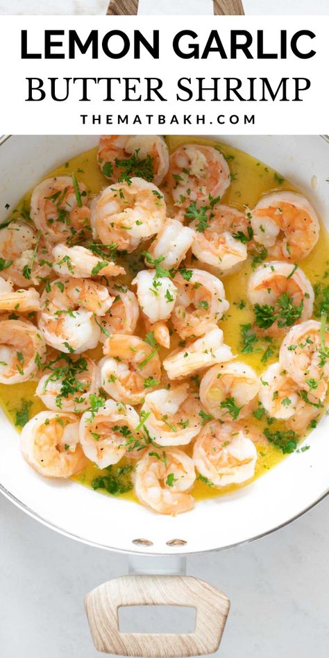 This sautéed lemon garlic butter shrimp is a 15 minute dinner made with freshly mashed garlic, lemon juice, butter, and large shrimp. Lemon Butter Shrimp Recipes, Lemon Shrimp And Rice, Shrimp Lemon Butter, Garlic Butter Shrimp And Rice, Garlic Butter Shrimp And Broccoli, Lemon Butter Shrimp, Shrimp Dinners, Buttered Shrimp Recipe, Lemon Garlic Butter Shrimp