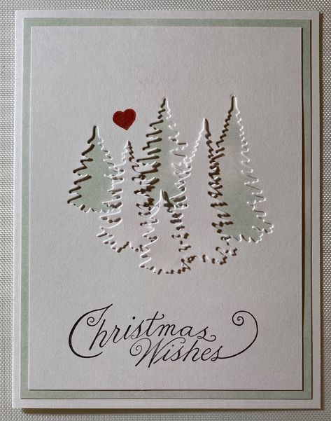 Embossed Christmas Tree Cards, Christmas Stockings Cards, Elegant Cards Handmade Simple, White Christmas Card Ideas, Christmas Card Stencils, Homemade Christmas Cards Cricut, Cardmaking Ideas Christmas, Tag Christmas Cards, Layered Christmas Cards Handmade