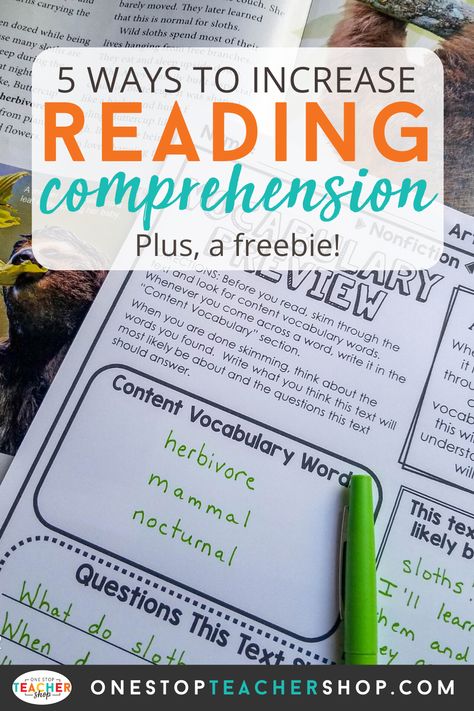 Increase reading comprehension with these 5 strategies. These reading strategies will help students better understand a text. Grab the freebie! This is perfect for Guided Reading! 3rd Grade Reading Comprehension Lesson, Teaching Reading Comprehension 3rd Grade, Reading Comprehension Intervention, Reading Comprehension Grade 5, Comprehension Interventions, Reading Comprehension Interventions, Reading Comprehension Strategies 3rd, Science Of Reading Comprehension, Increase Reading Comprehension