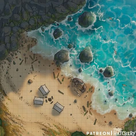 Castaway Cove!! 30x30 | Patreon Sea Map, Dnd World Map, Pirate Games, Map Maker, Tabletop Rpg Maps, Dnd Dragons, Dnd Maps, Rpg Map, Nautical Map