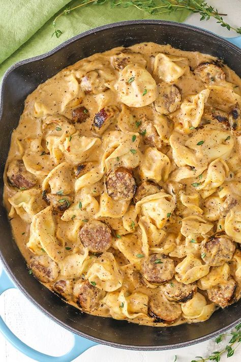 Sausage Tortellini Alfredo, Food Alfredo, Pasta Recipes Video, Tortellini Alfredo, Easy Pasta Dinner Recipes, Sausage Dinner, Sausage Tortellini, Pasta Recipes Alfredo, Pasta Alfredo