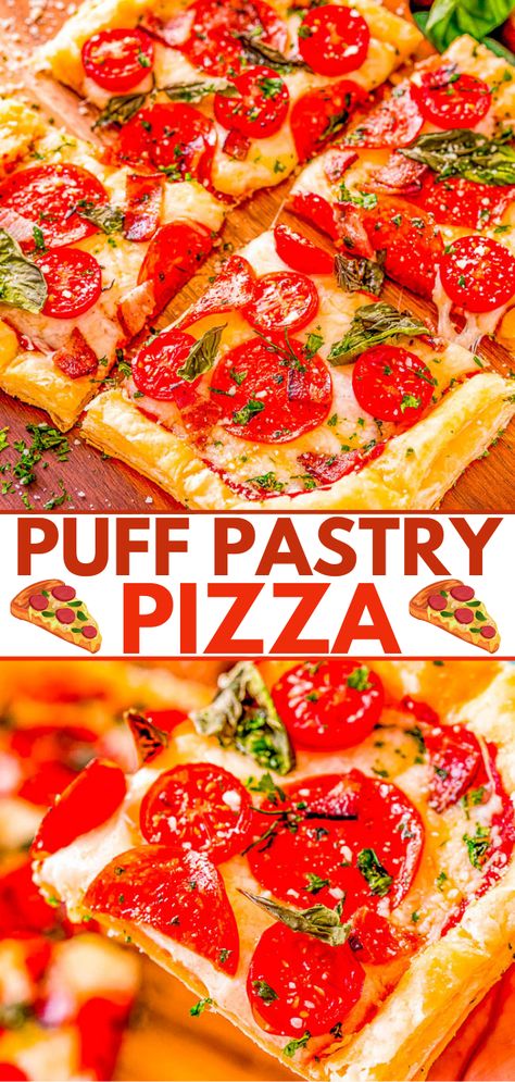 Puffed Pastry Pizza Pockets, Puff Pastry Pepperoni Pizza, Pizza Using Puff Pastry, Pizza Puff Pastry Recipes, Puffed Pastry Pizza, Pastry Puff Pizza, Upside Down Puff Pastry Pizza, Puff Pastry Pizzas, Puff Pastry Pizza Pockets