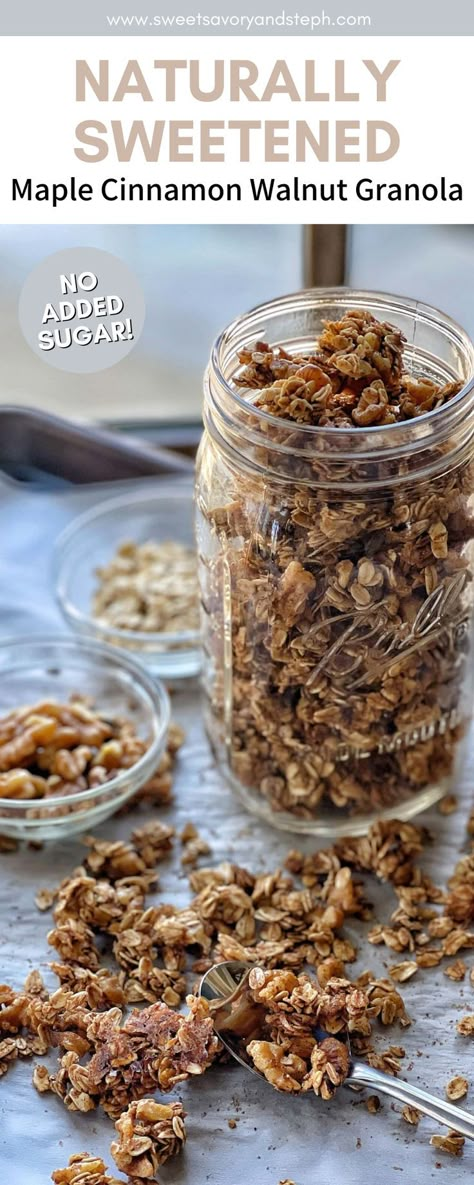 Granola Maple Syrup, Granola Recipe Walnut, Granola Made With Honey, Granola No Oil, Maple Almond Granola, Maple Walnut Granola, Maple Granola Recipe Healthy, Cinnamon Granola Recipe Healthy, Low Cholesterol Granola